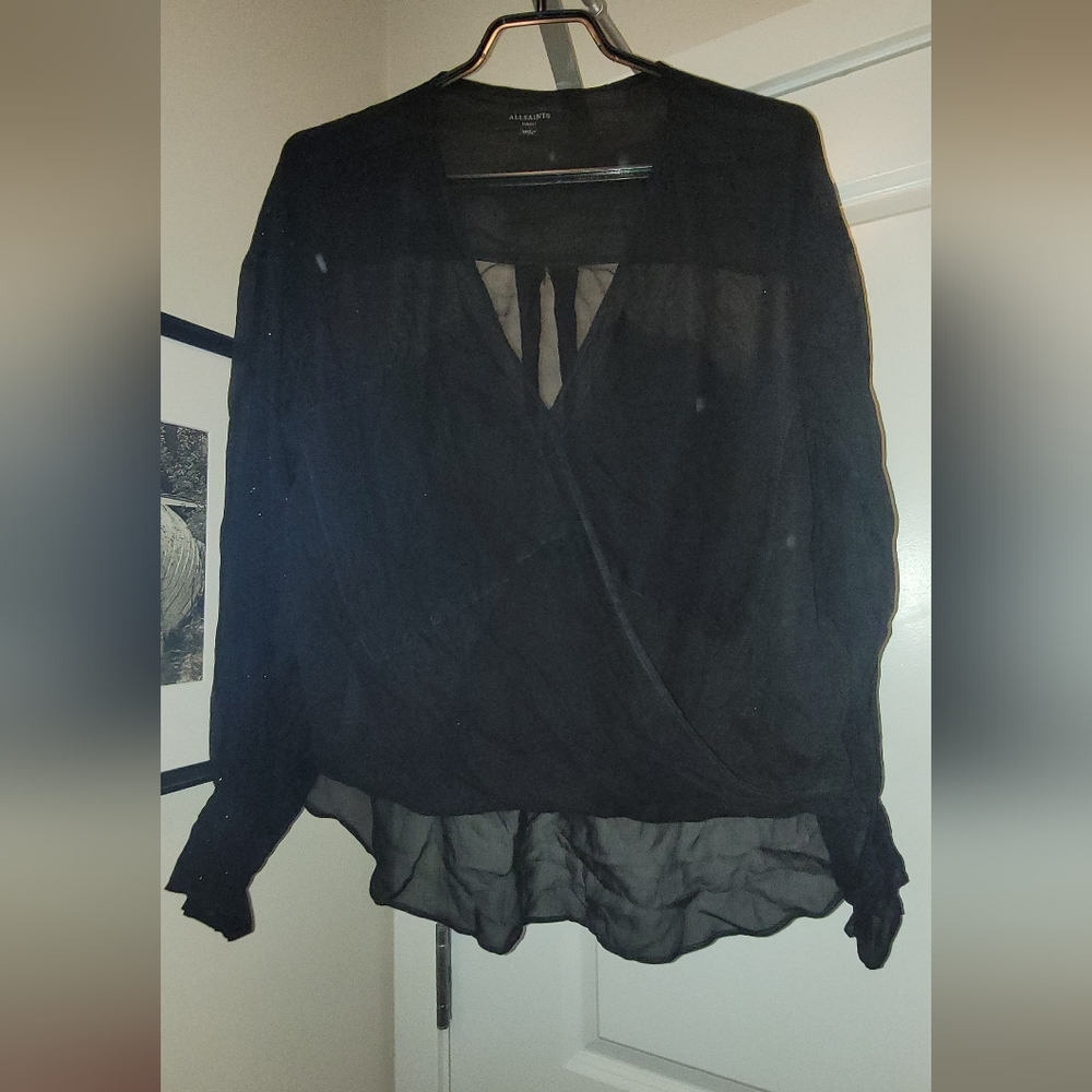 ALL SAINTS black sheer blouse small